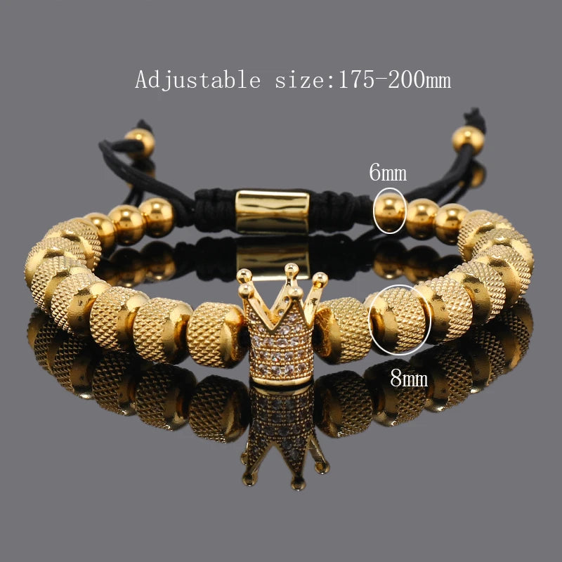 Luxury Crown Charms Stainless Steel Bead Bracelet - Hand Jewelry for Men and Women, Perfect Valentine's Day Gift