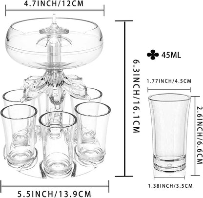Party Drink Shot Dispenser Set with 6 Shot Glasses in Acrylic Holder - Perfect for Family Gatherings and Bar Drinking Games