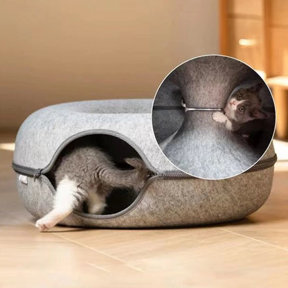 Donut Cat Tunnel: Interactive Dual-Use Bed & Play Toy for Cats, Ferrets, and Rabbits - Indoor Pet Toy for Kitten Training & Enrichment