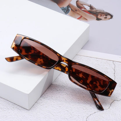 Small Rectangle Sunglasses - Retro Narrow Frame, Leopard Vintage Square Sun Glasses, Punk Cat Eye Eyewear for Women and Men