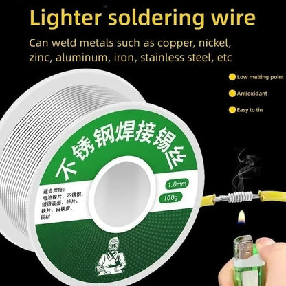 Easy Melt Solder Wire - 20-100g Stainless Steel Low Temperature Aluminum Copper Iron Metal Weld Cored Soldering Rods