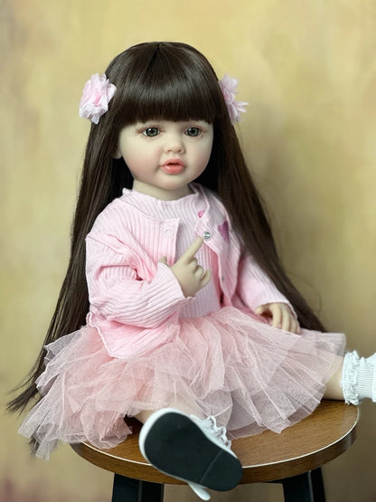 55CM Lifelike Reborn Baby Girl Doll: Full Soft Silicone Body, Can Stand | Perfect Princess Toddler Birthday Gift.  22Inch