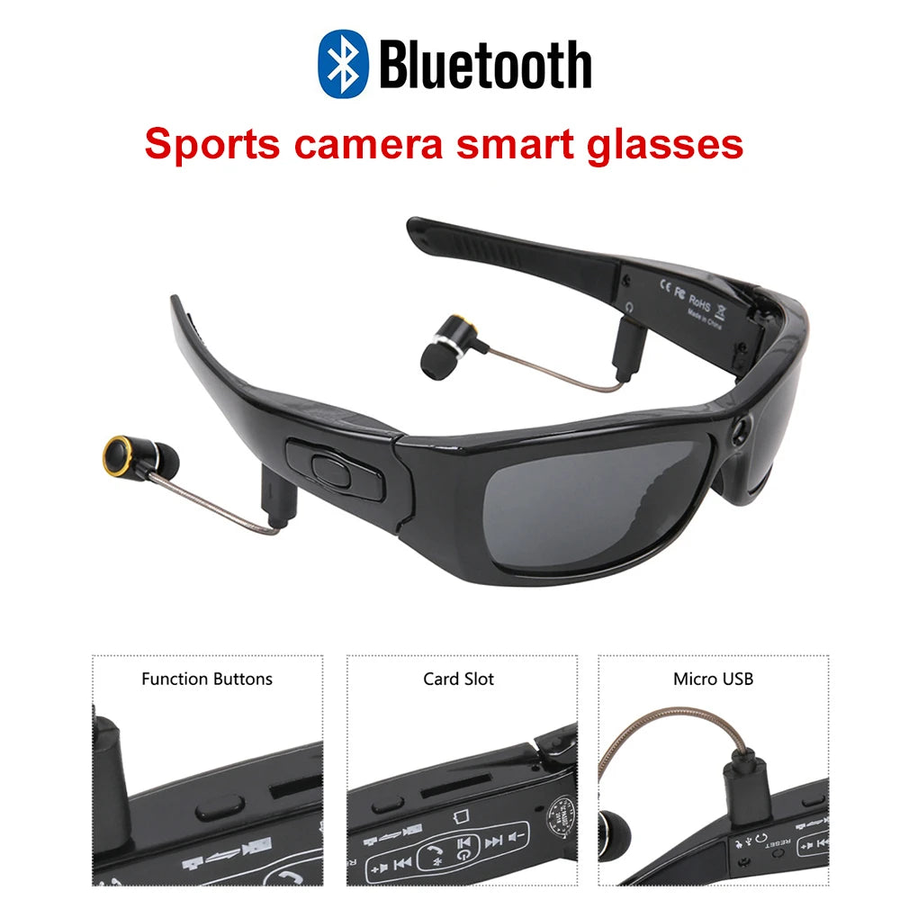 HD 1080P Mini Camcorder Glasses Camera with Bluetooth Headset - Polarized Sunglasses Sports Camera for Driving and Cycling