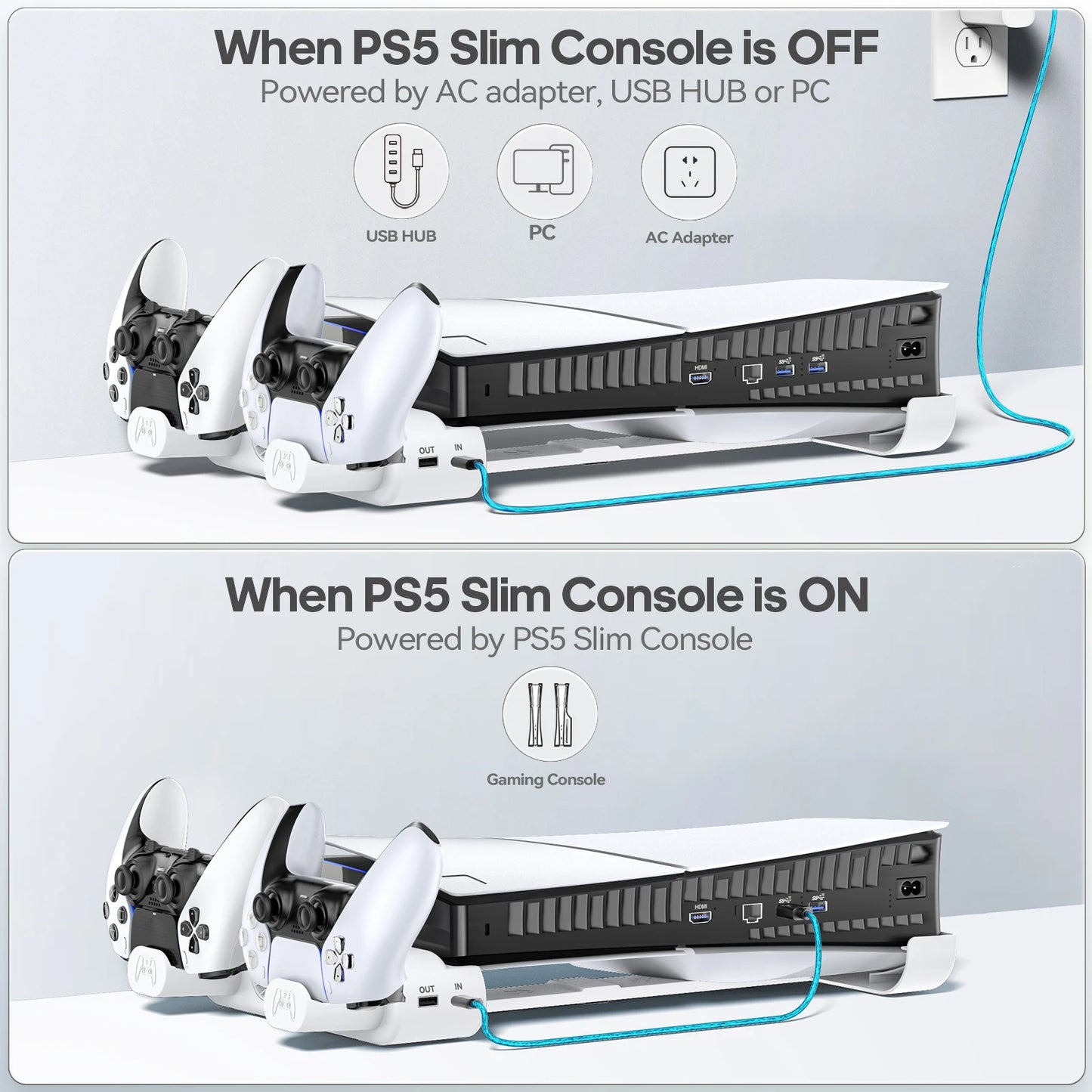 OIVO PS5 Slim Horizontal Cooling Stand - Console Stand with Controller Charger for PlayStation 5 Slim Disc and Digital Editions