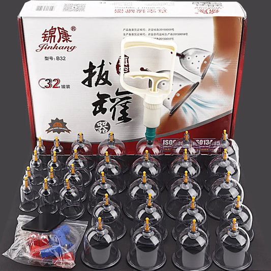 32 Pieces Professional Vacuum Acupuncture Cupping Massager Therapy Cans | Anti-Cellulite Suction Cups for Body Care