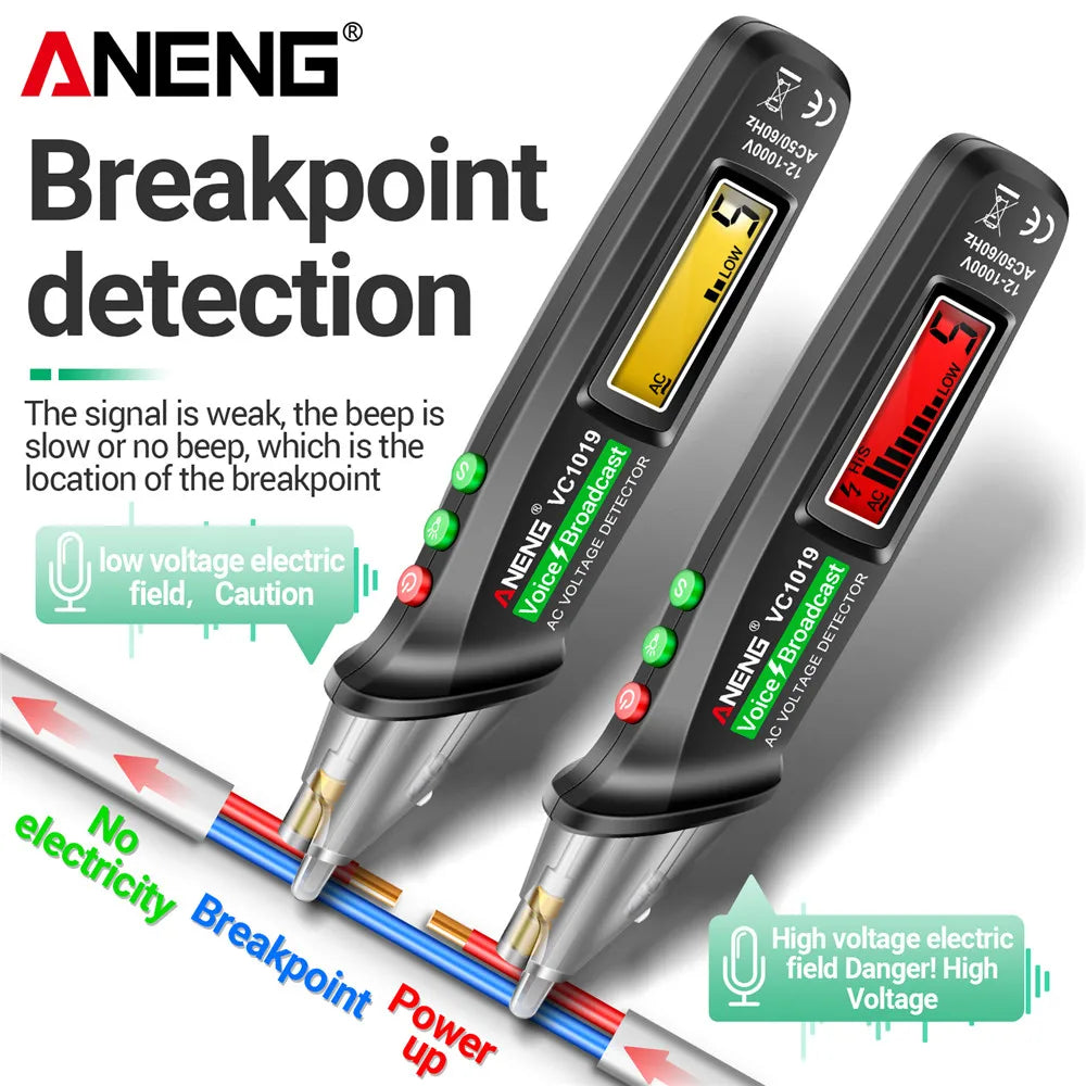 ANENG VC1019 DC/AC Test Pen - Voice Broadcast Voltage Detector | 12-1000V Non-Contact Electric Tester Meter Tools