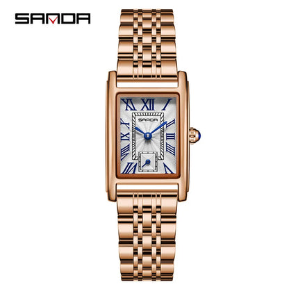 Sanda 1116 Women’s Analog Wristwatch – New Fashion 2023, Elegant Rectangle Dial, Water Resistant Quartz Movement, Business Style