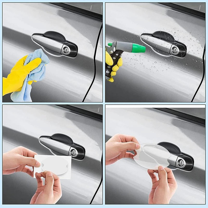 10pcs Car Door Handle Protective Film - Transparent Scratch Sticker for Door Handles - Self-Adhesive Paint Protector with Scraper