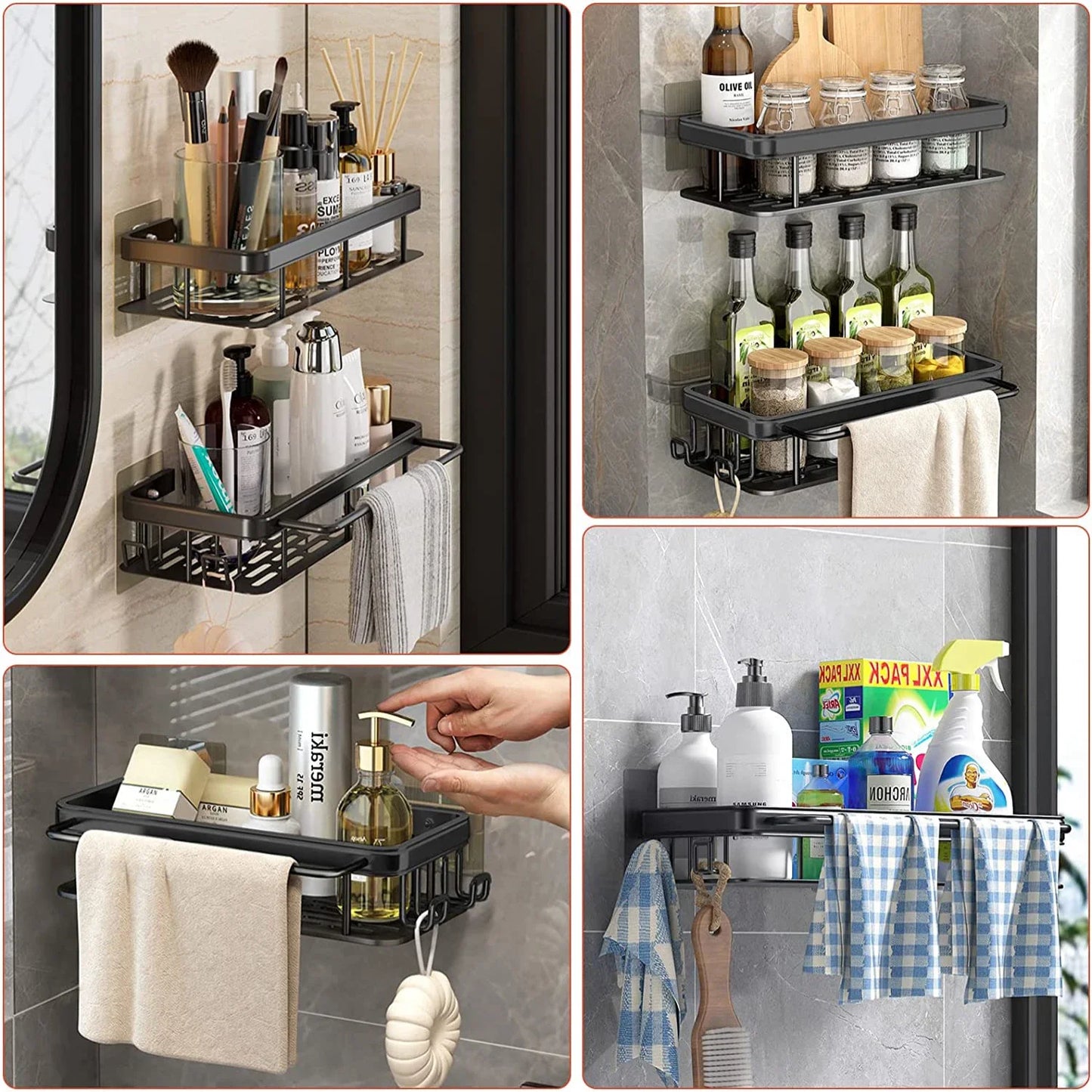 Aluminum Alloy Bathroom Shelf - No Drill Kitchen and Shower Storage Organizer, Wall Mounted Accessory Shelf