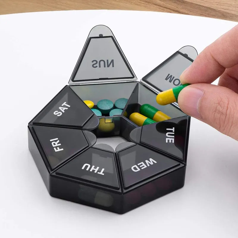 2Pcs Mini Travel Pill Storage Box - Portable Medicines Dispenser with Seven Compartments - Multifunction Plastic Sealer Box