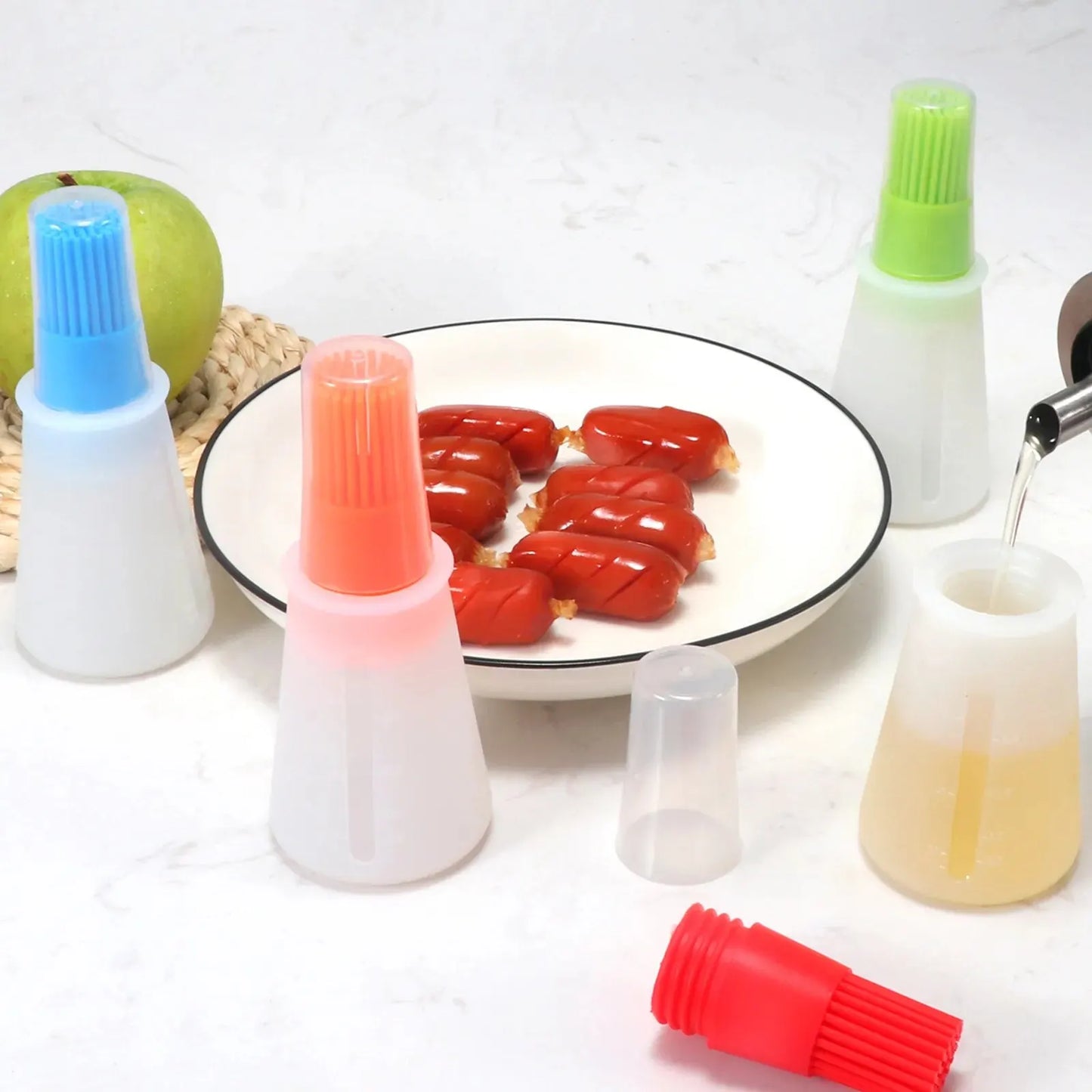 3pcs Silicone BBQ Oil Bottle Brush: Flat-Bottom Design, Easy to Clean - Suitable for All Cookware, Barbecue Tool