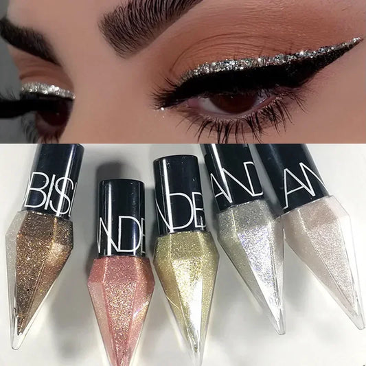 Diamond Shiny Eyeliners & Eyeshadow: Waterproof Glitter Sequins Makeup - Silver, Rose Gold Colors - Beauty Cosmetics