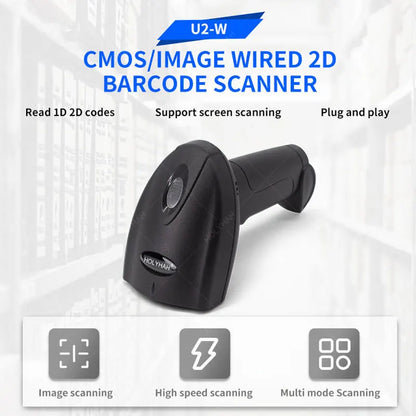 Portable U2 Wired 2D Barcode Scanner Reader - U2W Wireless Handheld Bluetooth QR Code Scanner - 1D Barcode Reader for PDF417