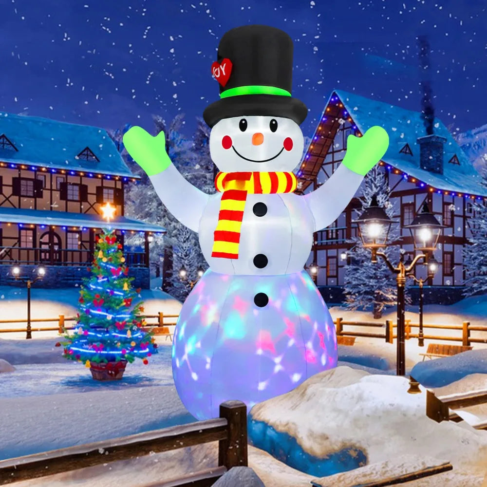 2.2M Christmas Snowman Inflatable with LED Lights - Rotating Green Glove Holiday Decor and Yard Stake Prop