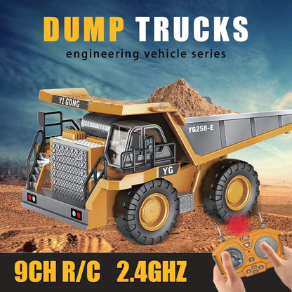 1:24 Scale 9CH RC Alloy Dump Truck - Remote Control Engineering Vehicle, Heavy Excavator and Forklift Toy for Boys