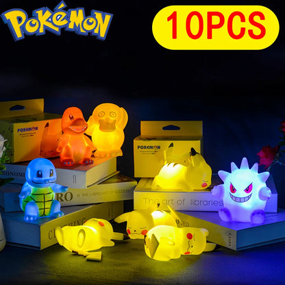 10 Piece Pokemon Night Light Set: Pikachu, Gengar, Charizard, Psyduck, Squirtle - Soft Glowing Bedside Lamps for Kids