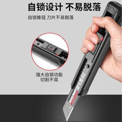 Retractable Snap-Off Utility Knife - 18mm/9mm Black Carbon Steel Blades - Box Cutter & Mini Cutting Tools with Auto-Lock