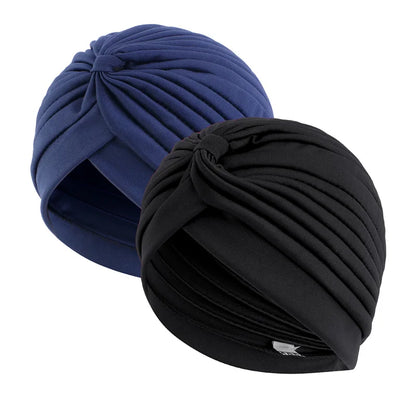 2pcs Stretch Turbans Head Beanie Cover - Twisted Pleated Headwrap in Assorted Colors - Hair Cover Beanie Hats for Women Girls