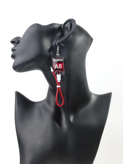 FishSheep Plasma Blood Bag Earrings - Novelty Gothic A B O Drop Dangle, Vampire Horror Jewelry for Women, Party Gift