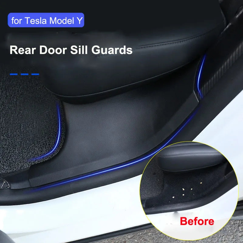 2pcs Rear Door Sill Guards for Tesla Model Y - ABS Inner Protector Plate Cover Trim, Car Anti-Dirty Bumper Welcome Pedal Kick Pad