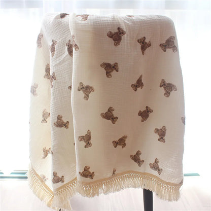 Muslin Swaddle Baby Blanket - Double Layer Cotton for Newborns, Summer Comforter with Fringe, Infant Bedding Essentials