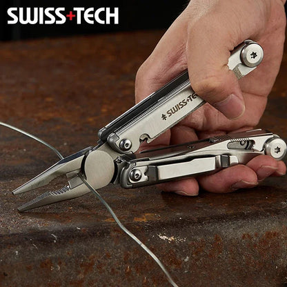 SWISS TECH 18-in-1 Multitool Pliers – Folding Multi-Functional Tool, Pocket Knife, Portable EDC Outdoor Equipment