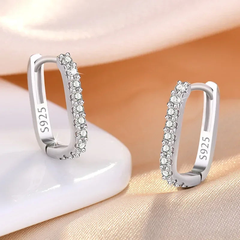 High-Quality 925 Sterling Silver Crystal Circle Hoop Earrings – Fashionable Jewelry for Women, Wedding or Party Gift, Versatile Street Style