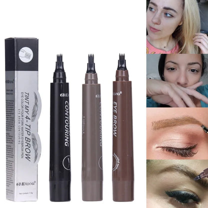 5 Colors Waterproof Eyebrow Pen - 4 Fork Tip Eyebrow Tattoo Pencil, Long Lasting Natural Dark Brown Liquid Eye Brow Cosmetic Pencil