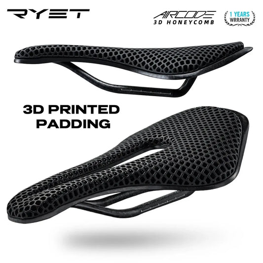 RYET Ultralight Carbon Fiber Bike Saddle | 3D Printed Hollow Design for Comfortable Breathable Cycling - MTB & Road Bicycle Seating Parts