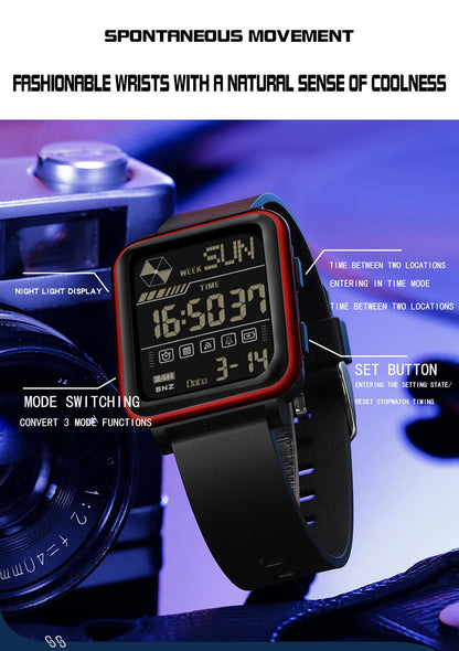 SANDA Military Digital Watch for Men - Waterproof LED Sport Wristwatch with Stopwatch, Model 6159