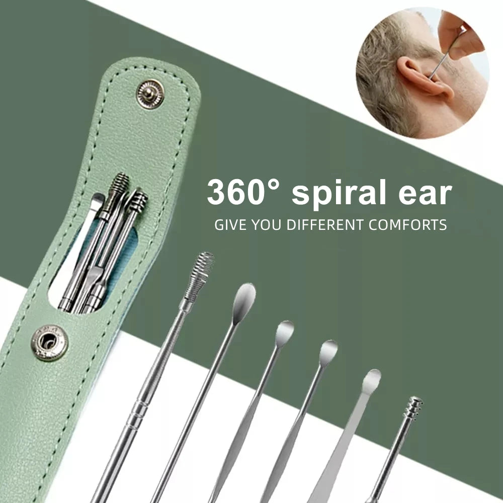 6-Piece Ear Cleaner Set – Stainless Steel Ear Wax Pickers, Wax Remover, Piercing Kit, and Ear Care Tools