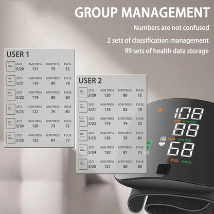 USB Rechargeable Wrist Blood Pressure Monitor with LED Display, Fast Measurement Digital Tensiometer and Heart Rate Monitor