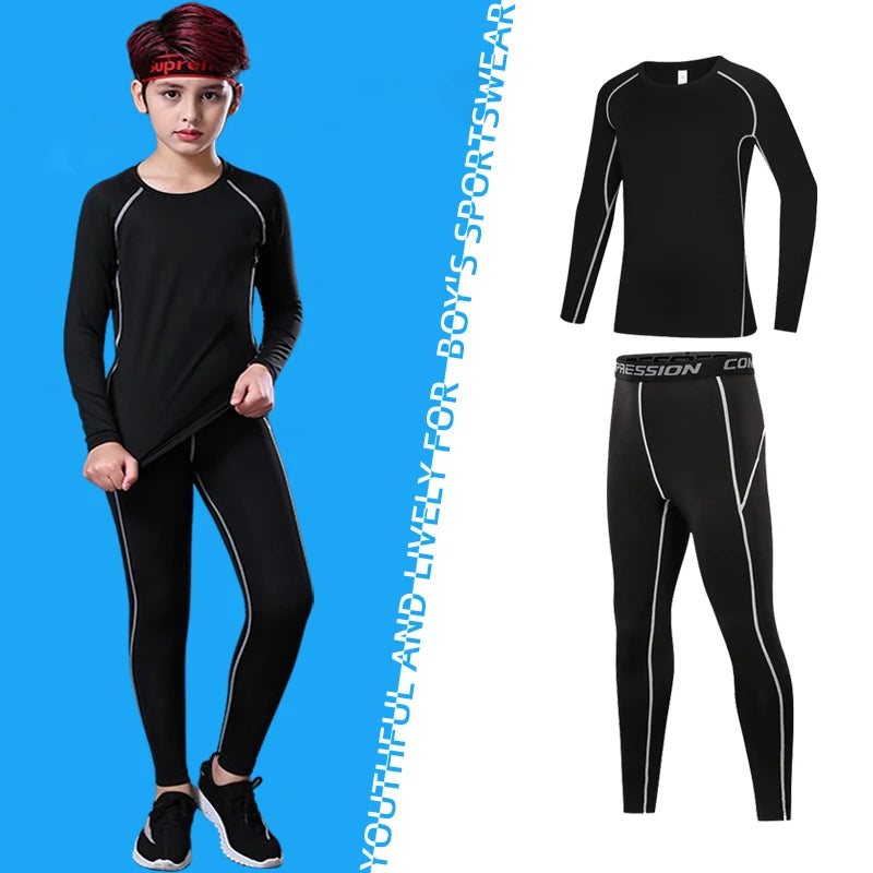 Kids Fitness Tracksuit - Youth Warm Pants and Tops, Compression Sports Clothes for Boys, Running and Basketball Sportswear