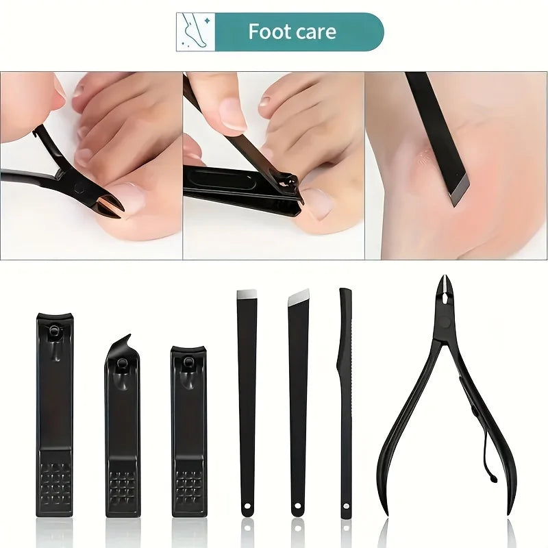 7-24pcs Professional Black Nail Clippers Kit - Ultra Sharp Fingernail and Toenail Cutters for Men and Women, Sturdy Pedicure Tools