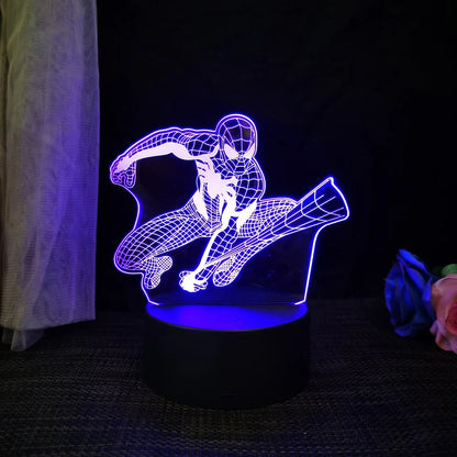 Spiderman 3D Acrylic Night Light – USB Stereo LED Desk Lamp | Phantom Light with USB and Battery Power | Surprise Birthday Gift