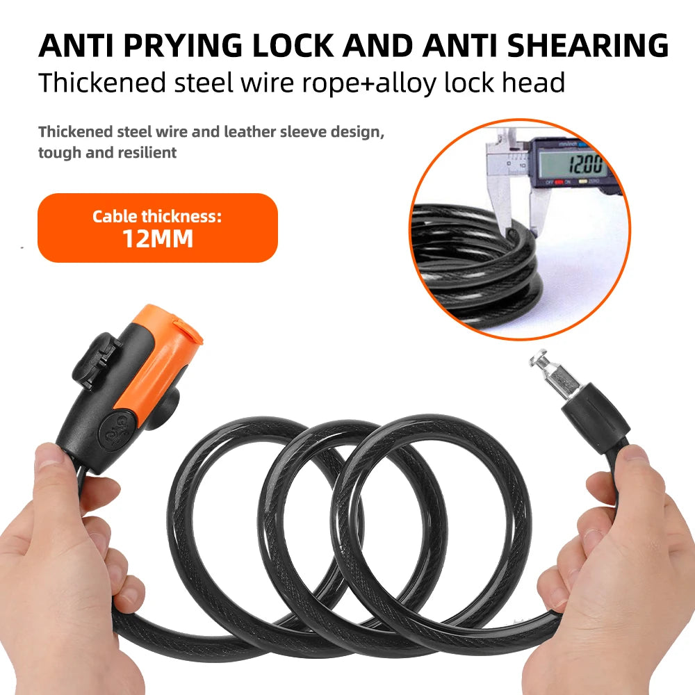 Universal Mountain Bike Cable Lock with Key - Secure Anti-Theft Solution with Bracket, Portable Steel Scooter & Bicycle Accessories