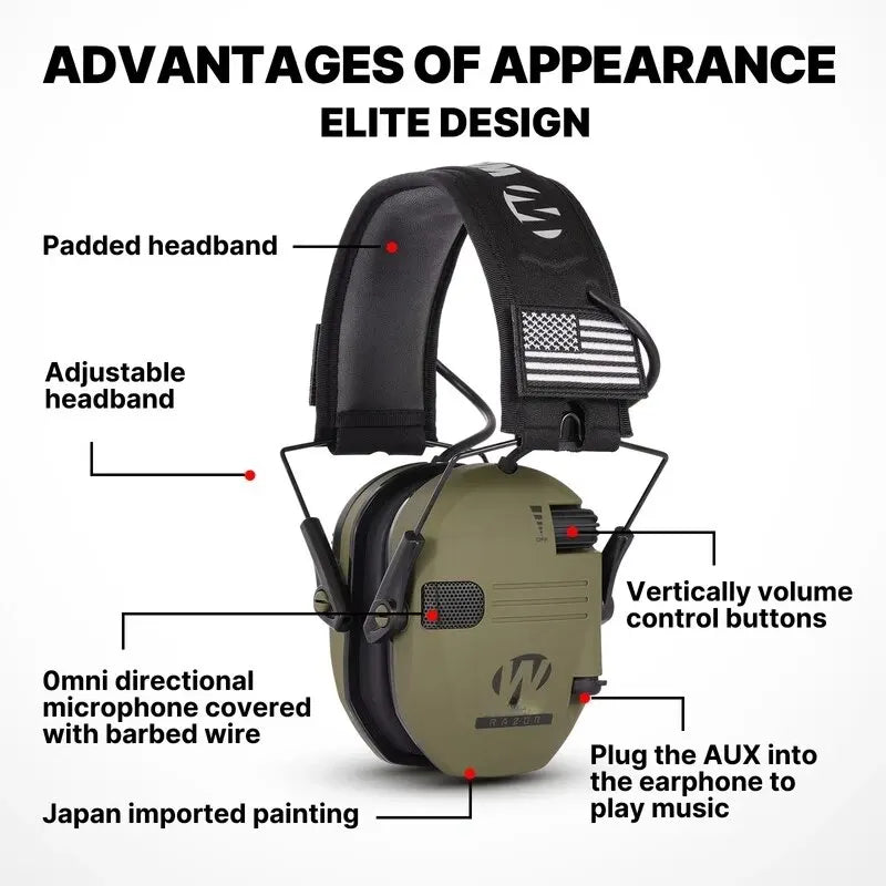 Original Military Tactical Electronic Shooting Earmuffs - Outdoor Hunting Sound Pickup, Noise Reduction, Hearing Protection Headset