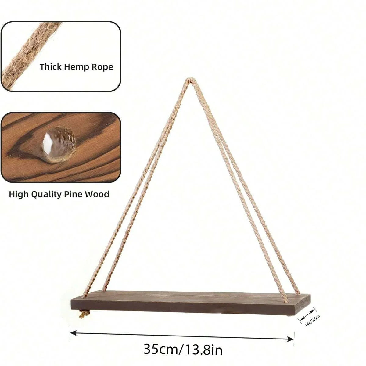 Hanging Rope Flower Pot Storage Rack – Wooden Wall Decoration for Home and Garden