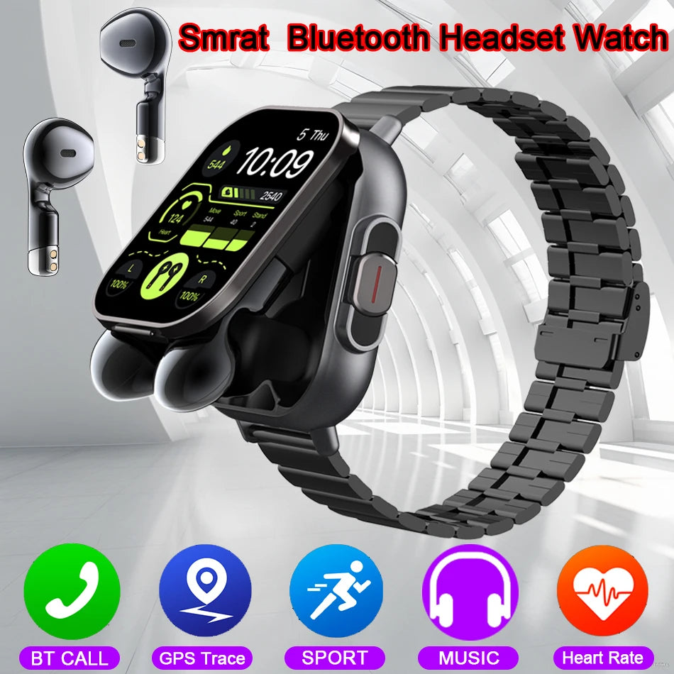 2024 Smart Watch 2 in 1 with Earphone – Bluetooth Call, GPS Tracking, Heart Rate Monitor, Music Playback