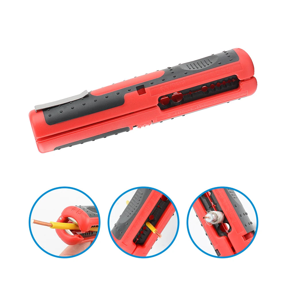 Multifunctional Cable Wire Stripper Cutter Pliers - Portable Anti-Skid Handle Hardware Tool with Strip Pen Clip