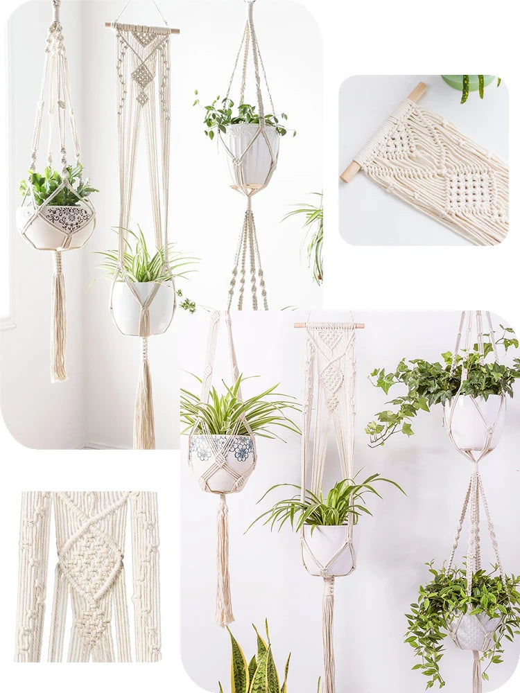 Gardening Green Plant Hanging Basket - Handmade Macrame Pot Pocket Wall Decor - Boho Courtyard Home Decor