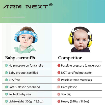 Infant Noise-Cancelling Ear Muffs - Soft Padded Baby Ear Protection Headphones with Adjustable Elastic Headband