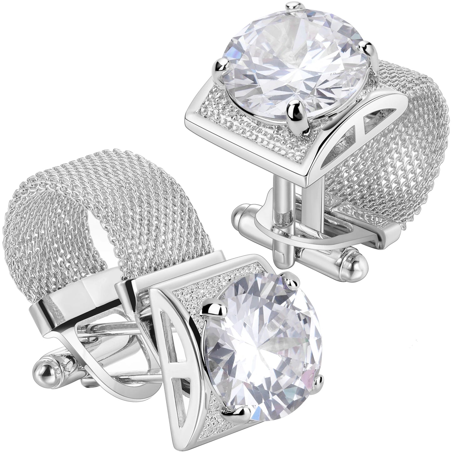 HAWSON Luxury Silver Crystal Cufflinks for Men - Elegant French Shirt Accessories for Wedding and Business