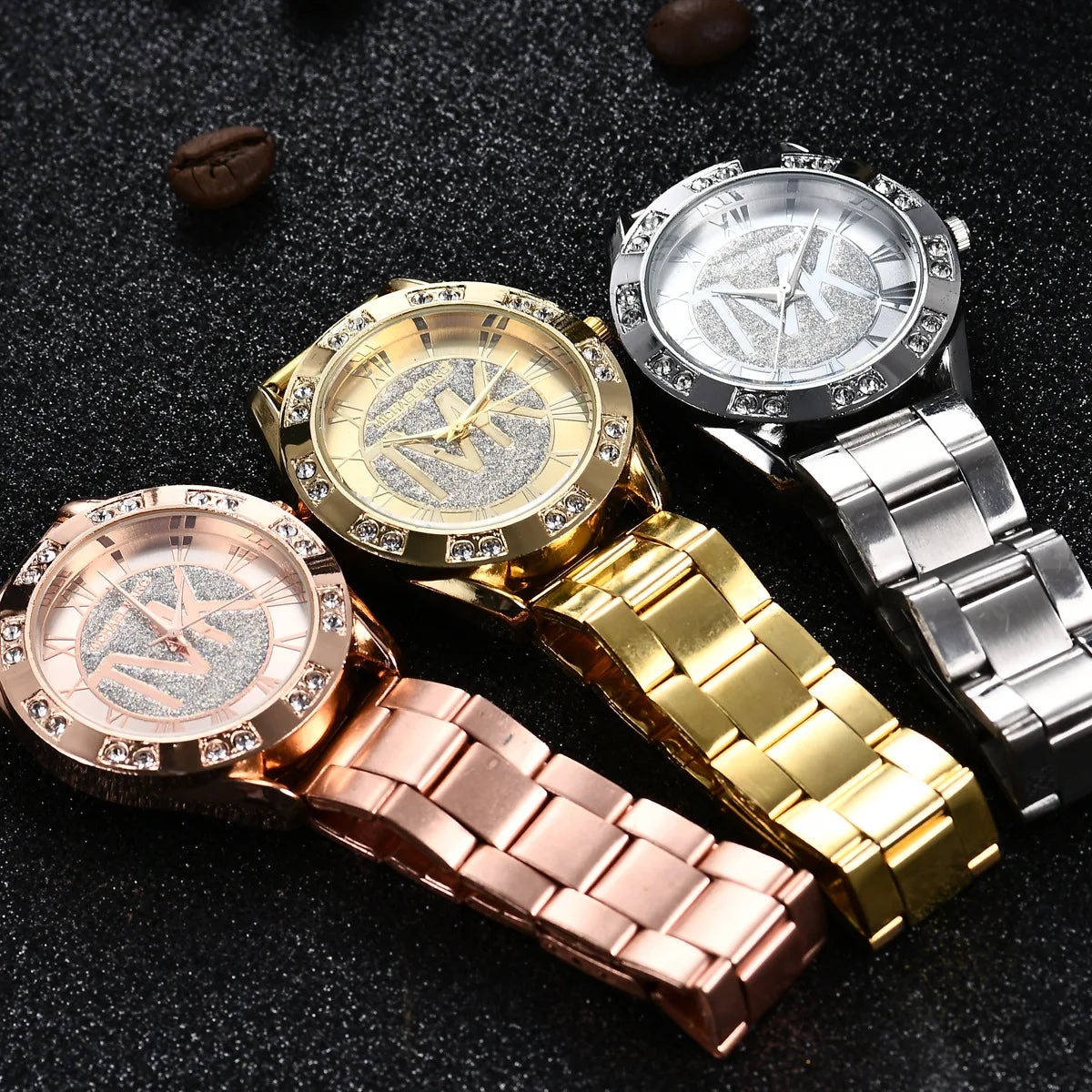 2023 Women's Crystal Diamond Watch - Luxury Gold Stainless Steel Wristwatch, Elegant Leisure Timepiece for Women. Reloj Mujer TVK