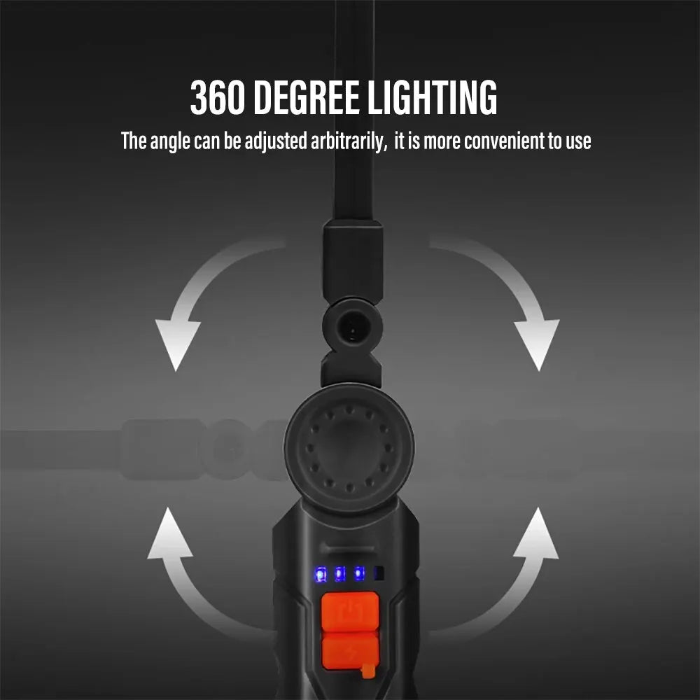 Rotatable Head Rechargeable LED Work Light: Camping Flashlight with 4 Lighting Modes - Magnet, Waterproof for Emergency Lighting