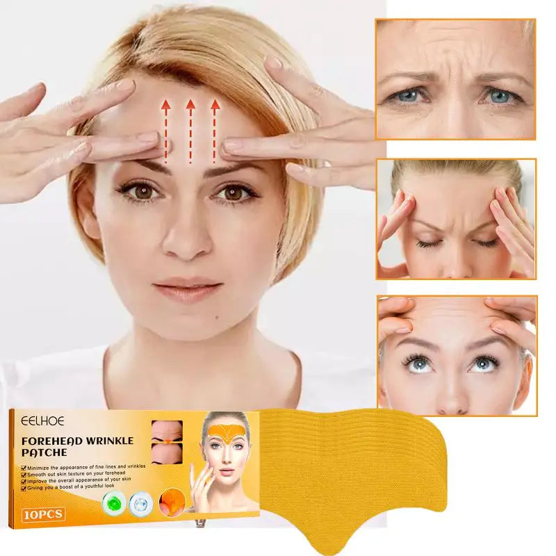 10pcs Anti-Wrinkle Forehead Gel Patches - Firming Mask for Frown Lines, Face Skin Care Stickers with Collagen, Natural Anti-Aging Solution