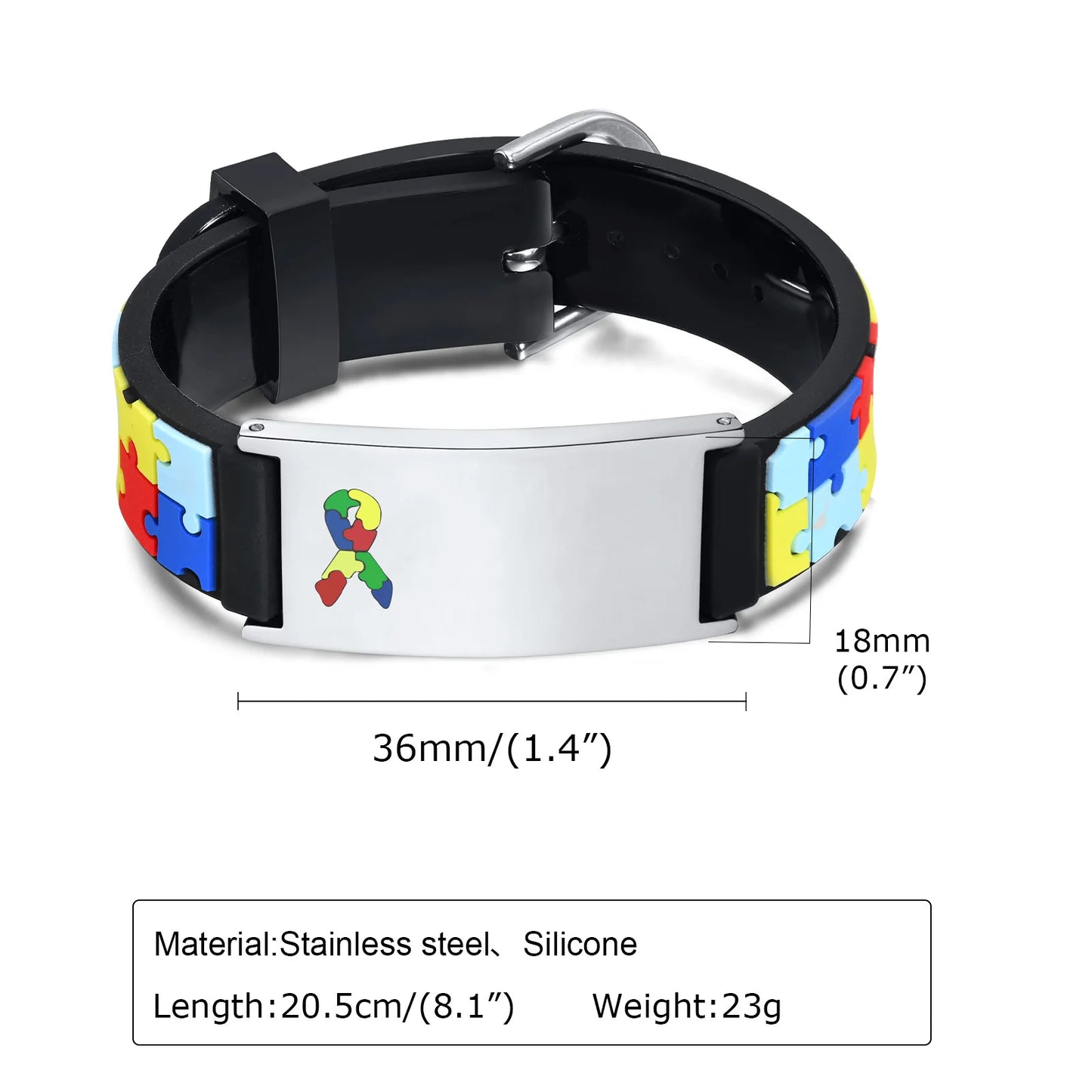 Custom Autism ID Bracelet for Boys - Colorful Puzzle Silicone with Free Engraving, Perfect Parents' Gift