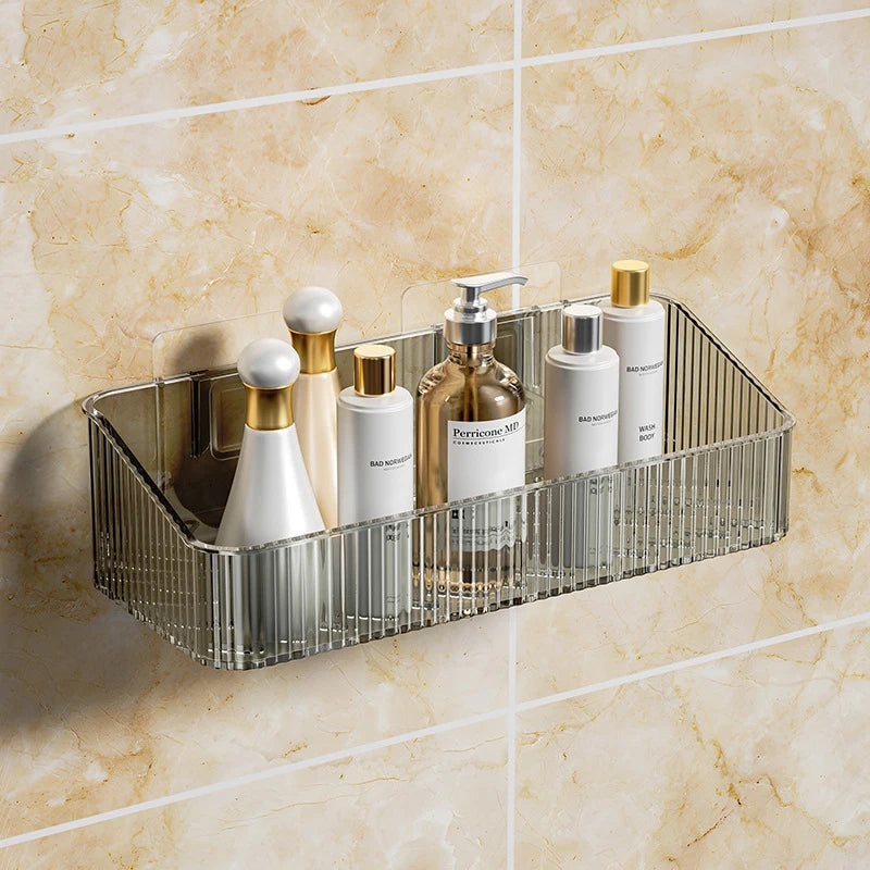 Wall Mounted Cosmetics Storage Rack - No Hole Plastic Corner Shelf Organizer for Bathroom Accessories