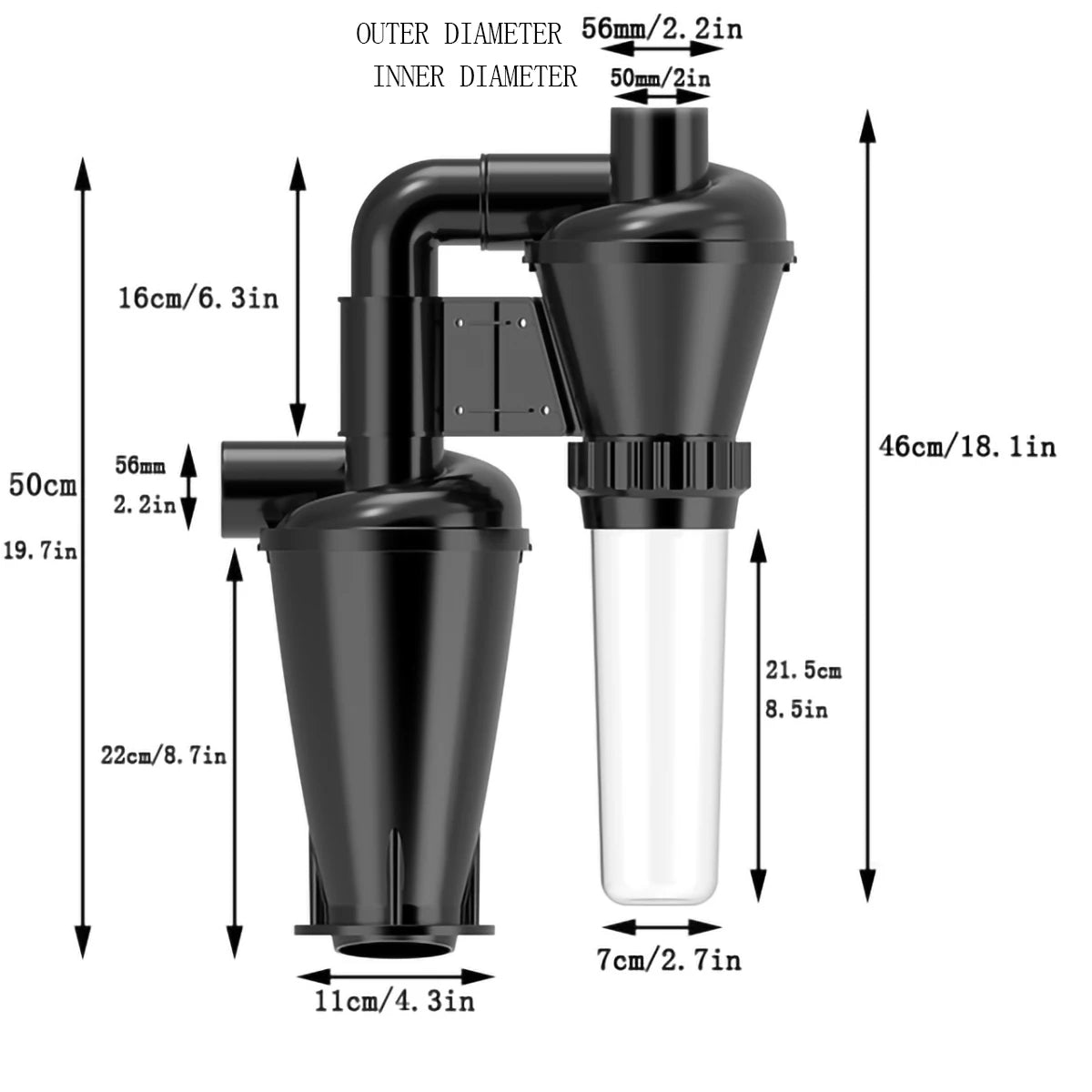 Double Filtration Cyclone Dust Collector: 50mm/2'' Turbocharged DIY Woodworking Filter - Industrial Separator Canister