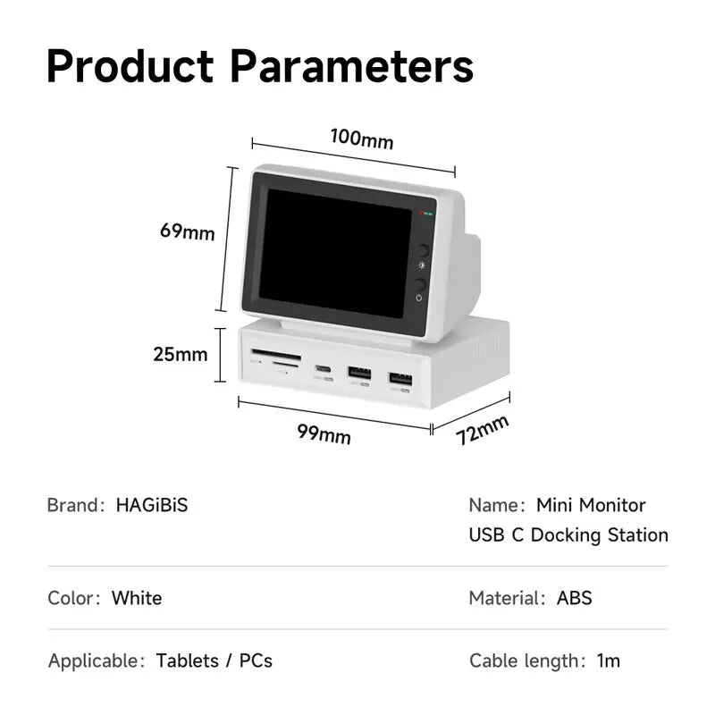 Hagibis 3.5-Inch IPS Mini Screen – AIDA64 CPU, RAM, HDD Data Monitor with USB-C Hub for Laptop, PC, MacBook